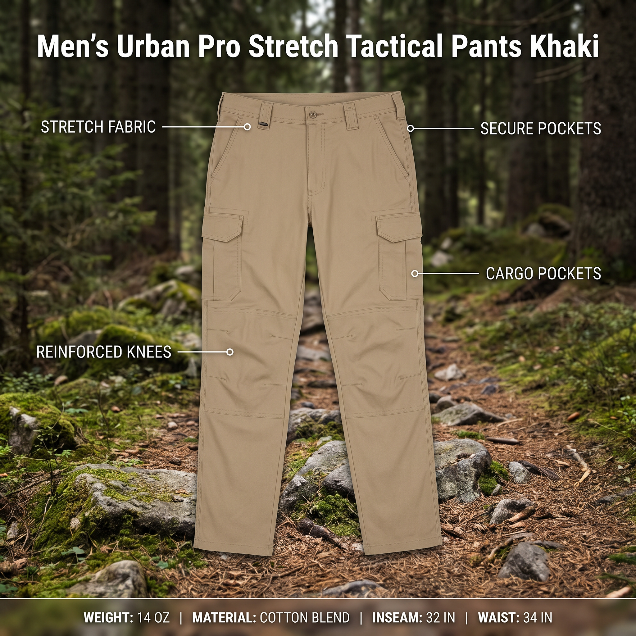 Men's Urban Pro Stretch Tactical Pants Khaki – product view 3 | Great Lakes Outdoor