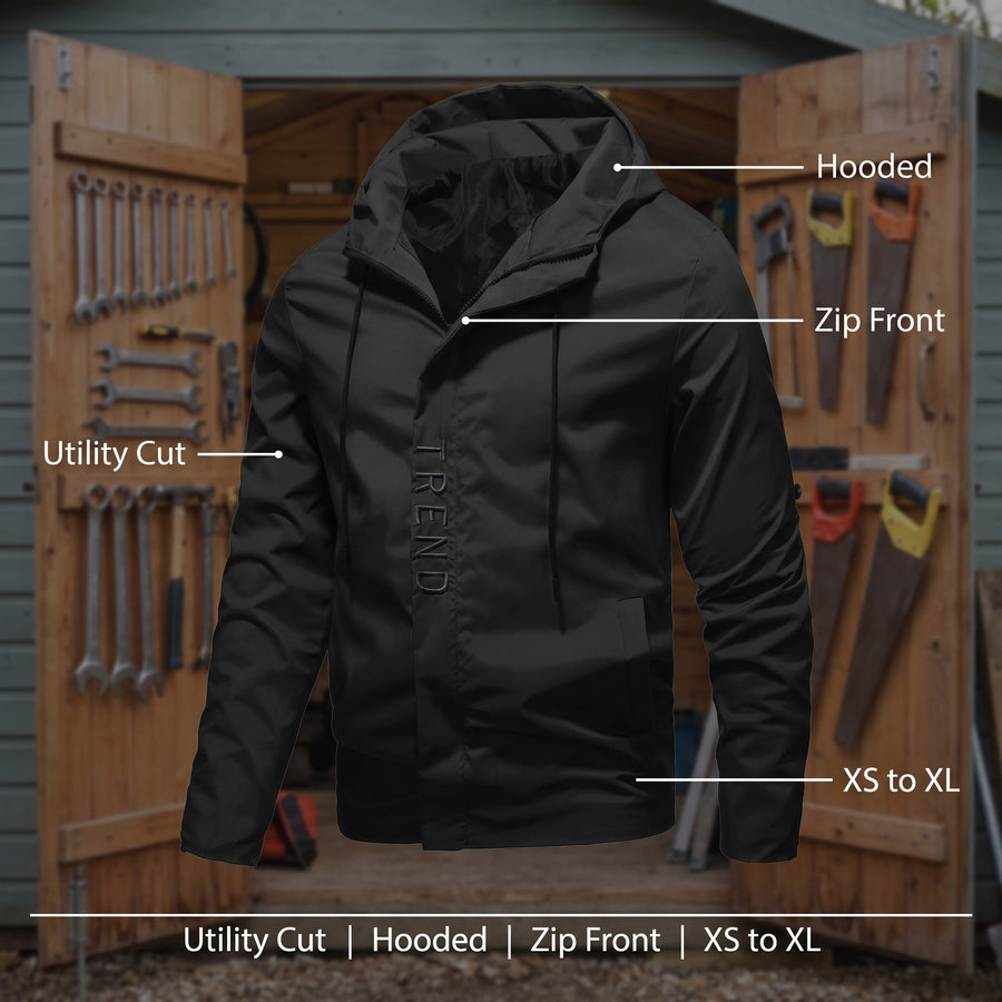 Men's Utility Work Jacket Hooded Zip Pockets Versatile Coat, product photo 2