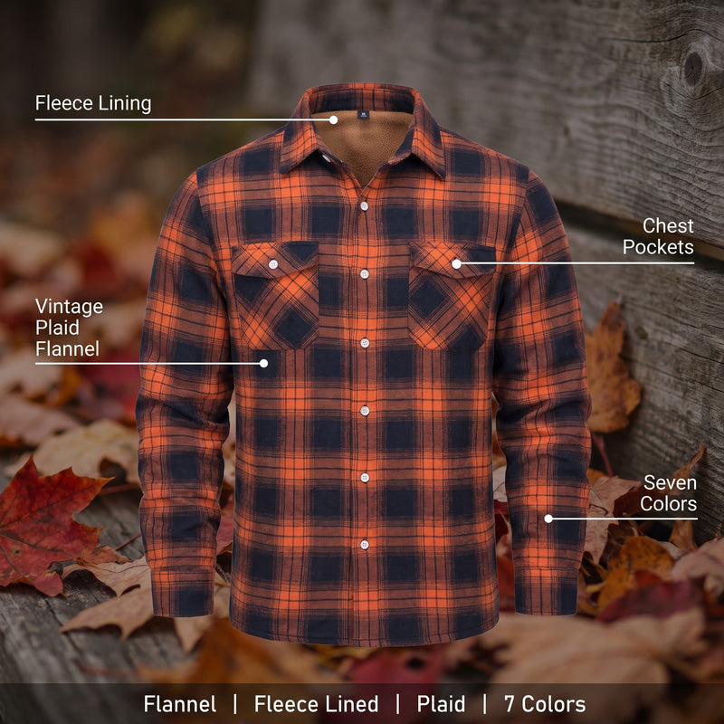 Men’s Vintage Flannel Shirt Jacket Fleece Lined Plaid Seven Colors, product photo 2