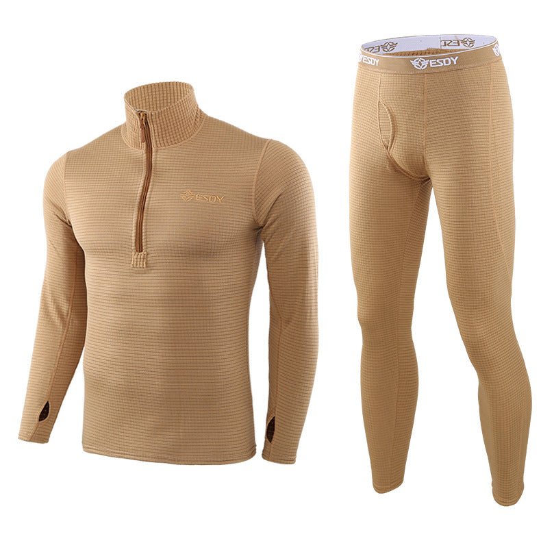 Men's Warm Fleece Underwear Tactical Sports Shapewear Set in Coyote