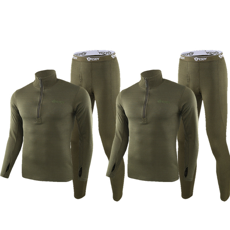 Men's Warm Fleece Underwear Tactical Sports Shapewear Set in Army Green(2-pack)
