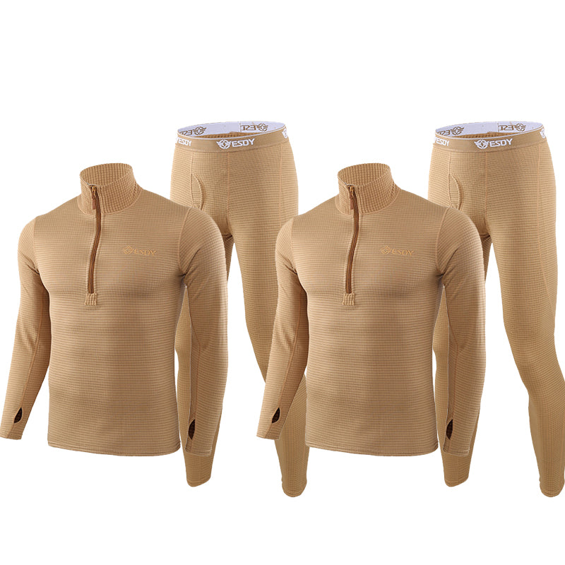Men's Warm Fleece Underwear Tactical Sports Shapewear Set in Coyote(2-pack)