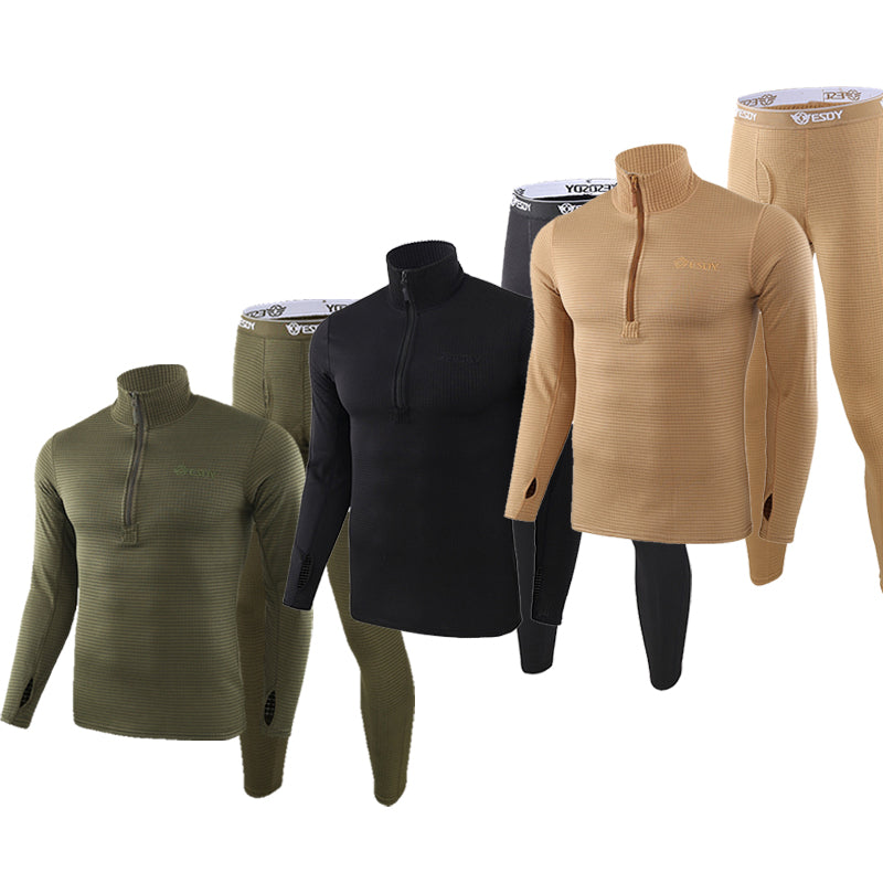 Men's Warm Fleece Underwear Tactical Sports Shapewear Set in Army green/Black/Coyote