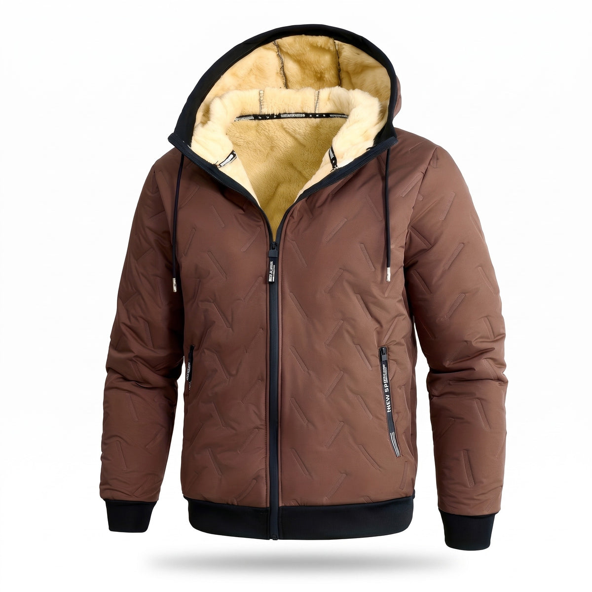 Men's Warm Fleece Winter Jacket Hooded Pockets Stretch Weave, product photo 1