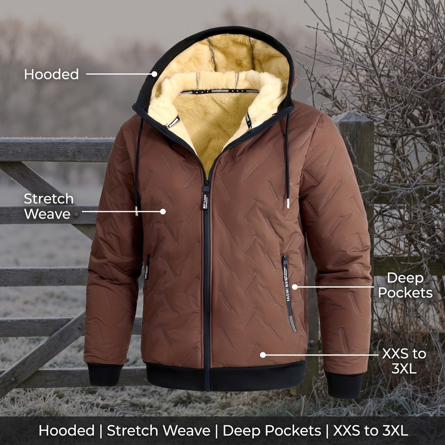 Men's Warm Fleece Winter Jacket Hooded Pockets Stretch Weave, product photo 2