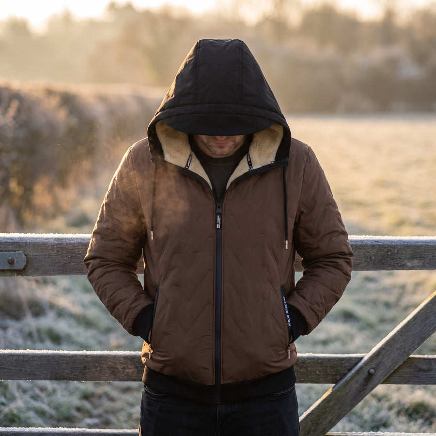 Men's Warm Fleece Winter Jacket Hooded Pockets Stretch Weave, product photo 3