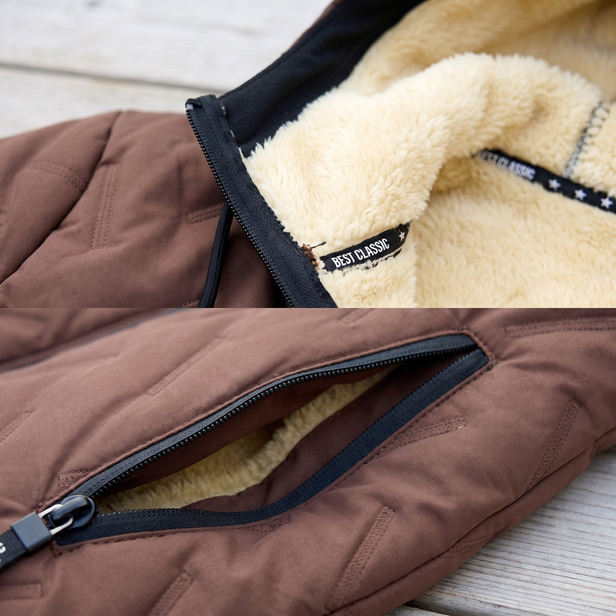 Men's Warm Fleece Winter Jacket Hooded Pockets Stretch Weave, product photo 4