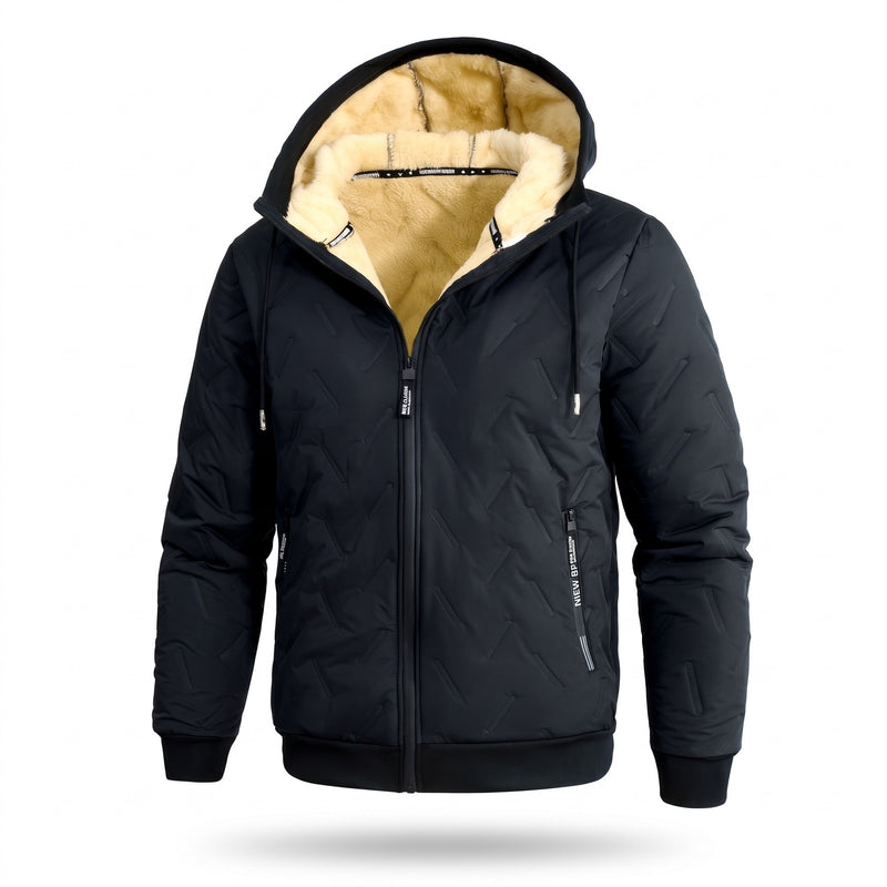 Men's Warm Fleece Winter Jacket Hooded Pockets Stretch Weave, product photo 7