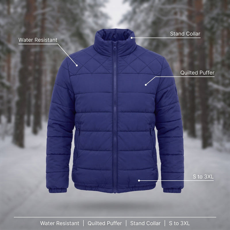 Men's Water Resistant Puffer Jacket Stand Collar Quilted Winter Coat, product photo 2