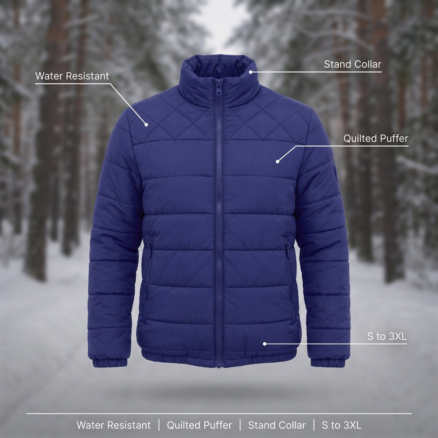 Men's Water Resistant Puffer Jacket Stand Collar Quilted Winter Coat, product photo 2