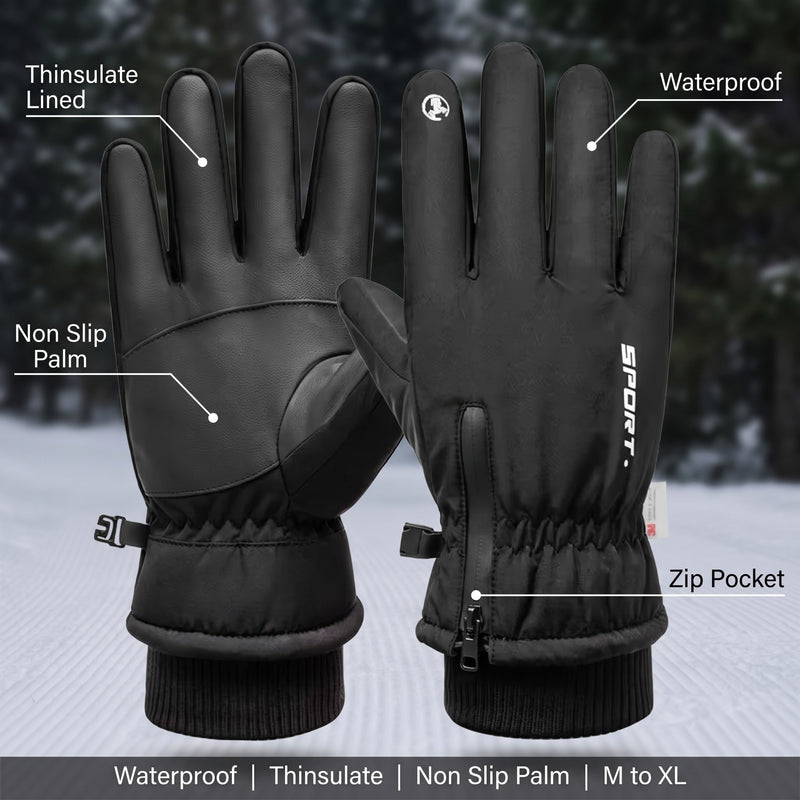 Men's Waterproof Winter Gloves Thinsulate Lined Windproof Non Slip Grip, product photo 2