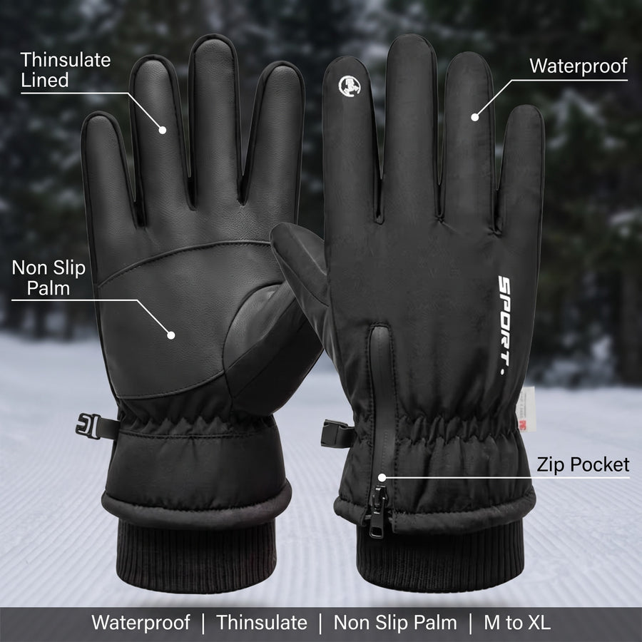 Men's Waterproof Winter Gloves Thinsulate Lined Windproof Non Slip Grip, product photo 2