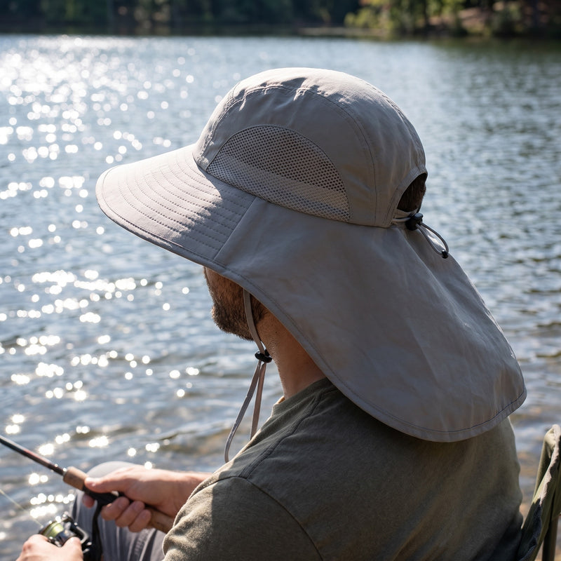 Men’s Wide Brim Sun Hat Waterproof Windproof Neck Flap Hiking Cap, product photo 5