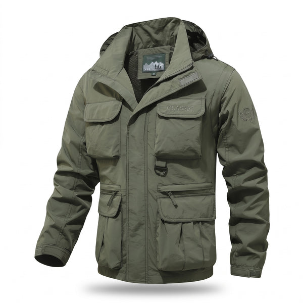 Men's Windbreaker Detachable Sleeves Hooded Multi Pocket Coat