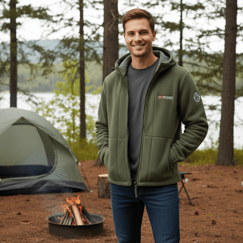 Men's Windproof Fleece Jacket Warm Breathable Hooded Outdoor Coat – product view 2 | Great Lakes Outdoor