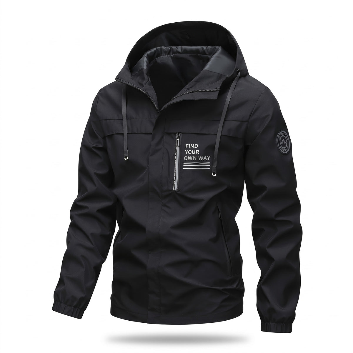 Men's Windproof Hooded Jacket Chest Print Fitness Hiking Coat, product photo 1