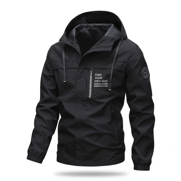 Men's Windproof Hooded Jacket Chest Print Fitness Hiking Coat