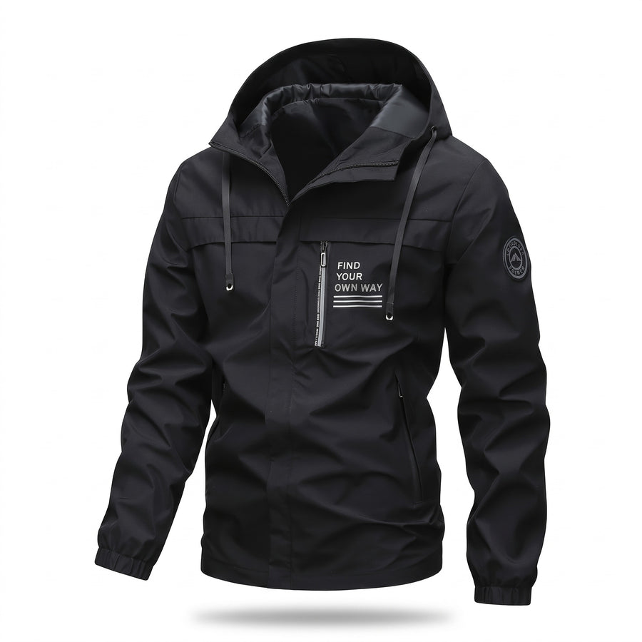 Men's Windproof Hooded Jacket Chest Print Fitness Hiking Coat, product photo 1