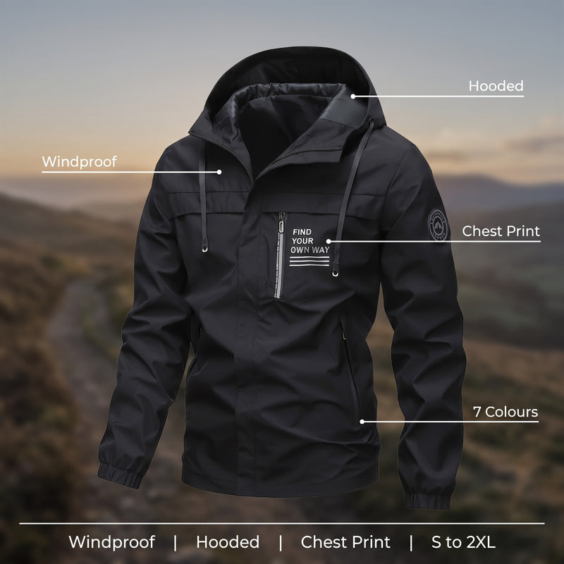 Men's Windproof Hooded Jacket Chest Print Fitness Hiking Coat, product photo 2