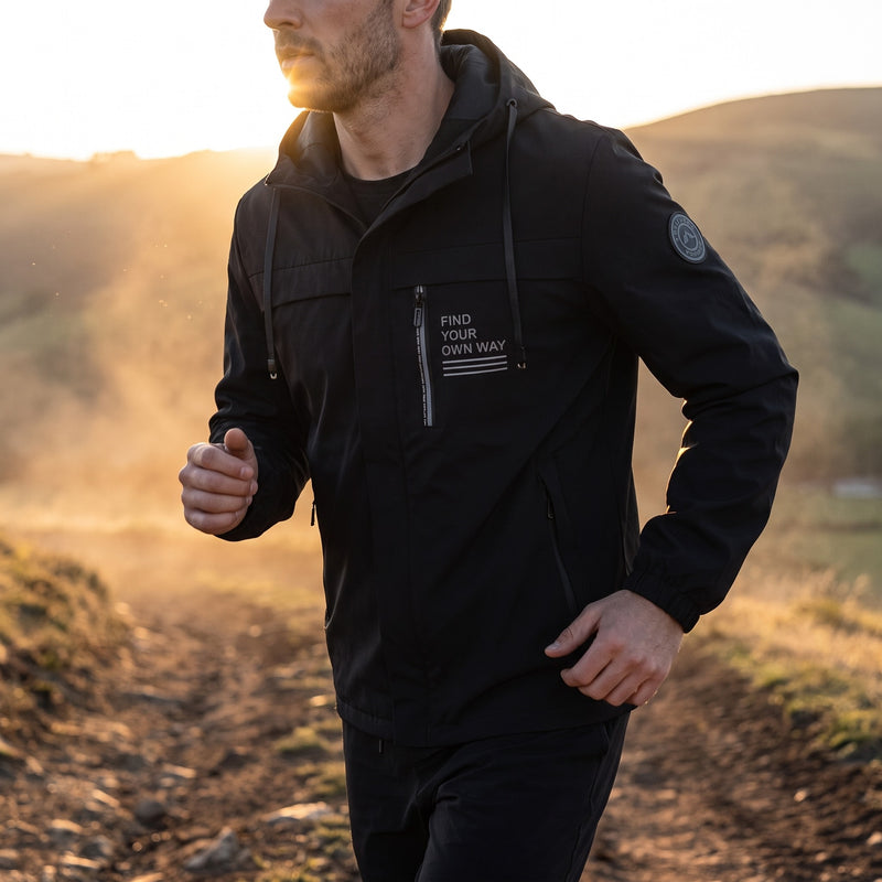 Men's Windproof Hooded Jacket Chest Print Fitness Hiking Coat, product photo 3