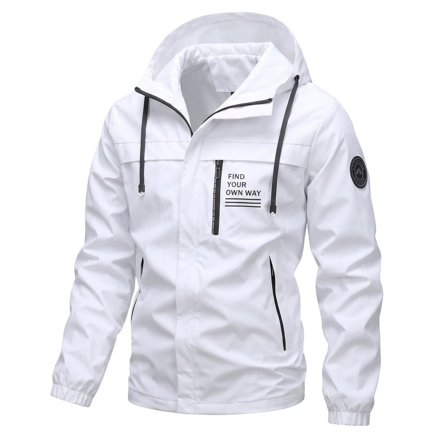 Men's Windproof Hooded Jacket Chest Print Fitness Hiking Coat, product photo 6