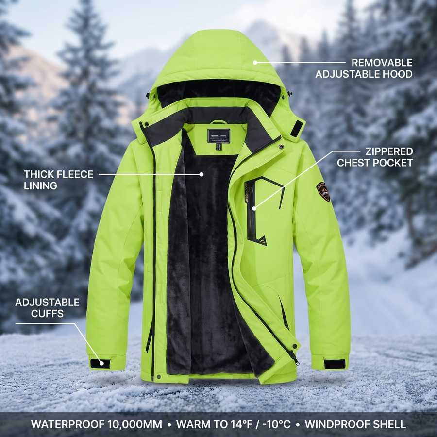 Men's Winter Hiking Jacket Waterproof Fleece Lined Trekking Coat – features and specifications overview | Great Lakes Outdoor