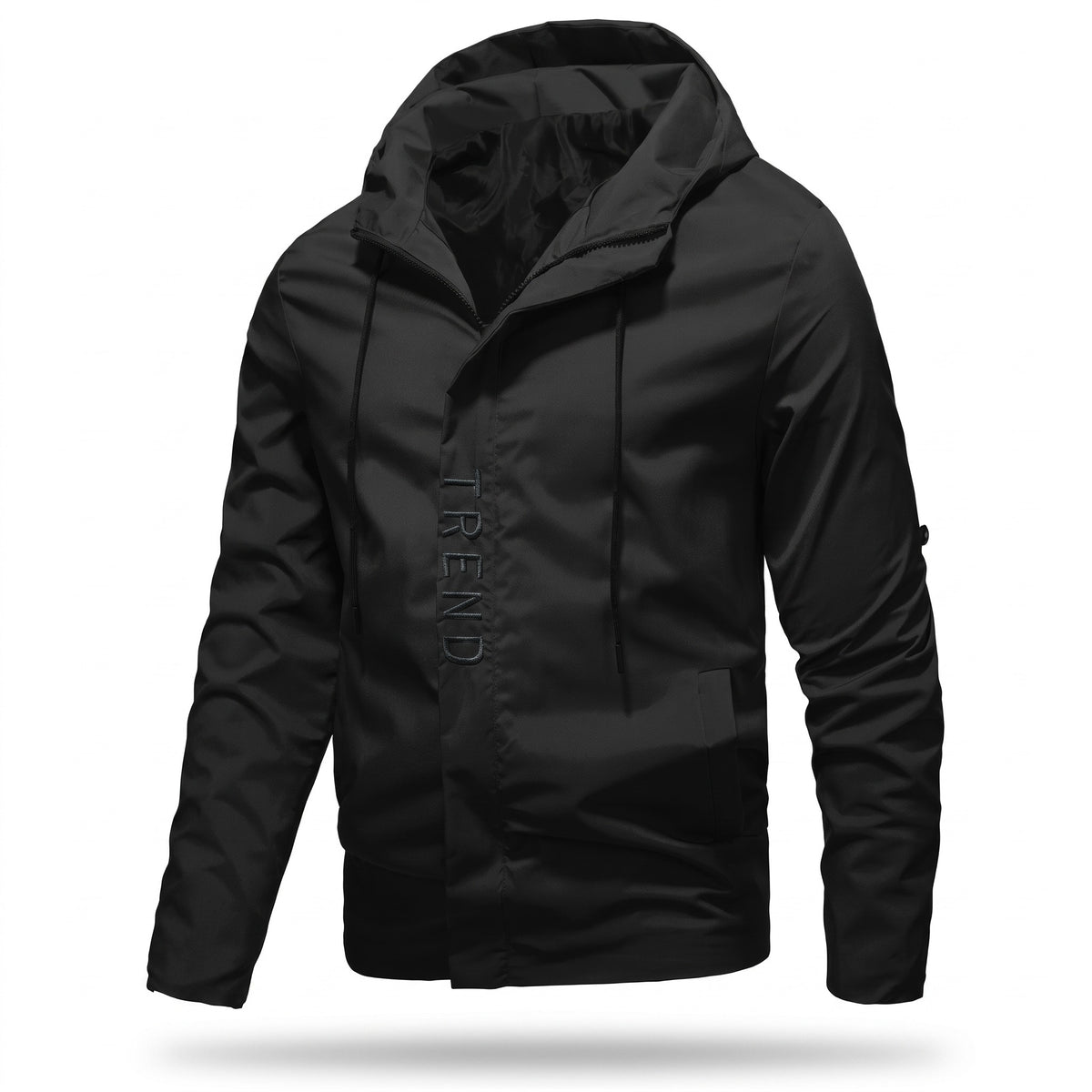 Men's Workwear Jacket Hooded Zip Front Pockets Black Coat, product photo 1