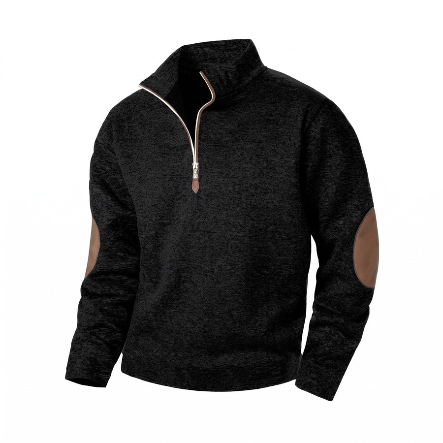 Men's Zip Knit Sweater Stand Collar Velvet Sleeve Warm Winter Jumper, product photo 1
