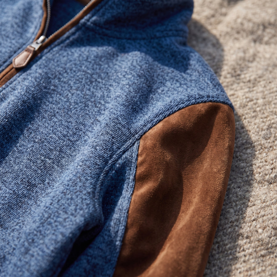 Men's Zip Knit Sweater Stand Collar Velvet Sleeve Warm Winter Jumper, product photo 4