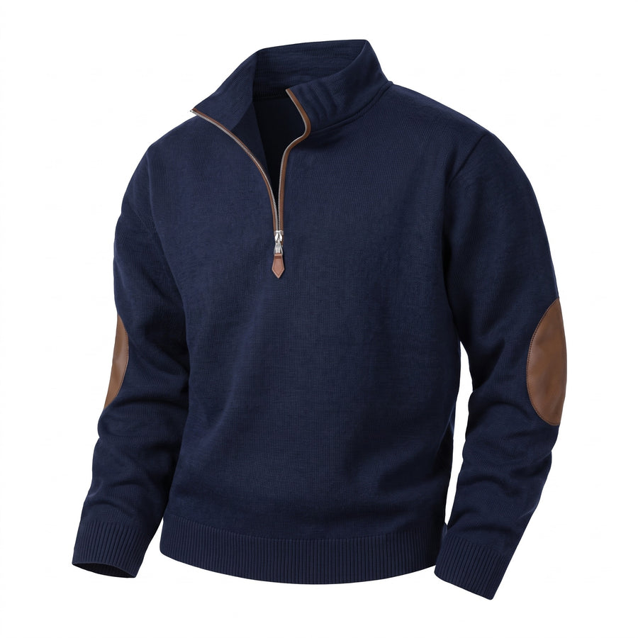 Men's Zip Knit Sweater Stand Collar Velvet Sleeve Warm Winter Jumper, product photo 6