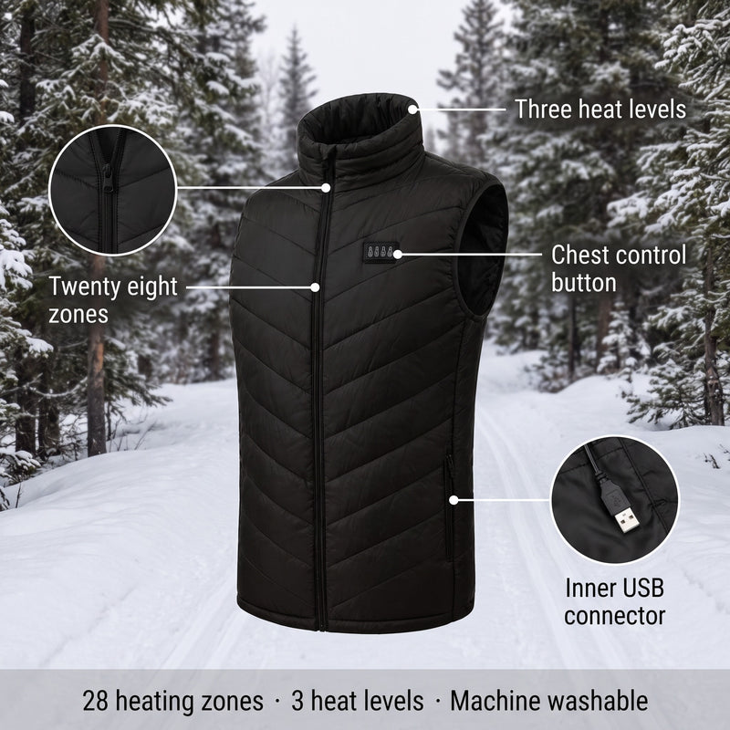 Men's USB Heated Vest 28 Heating Zones Quilted Winter Body Warmer, product photo 2