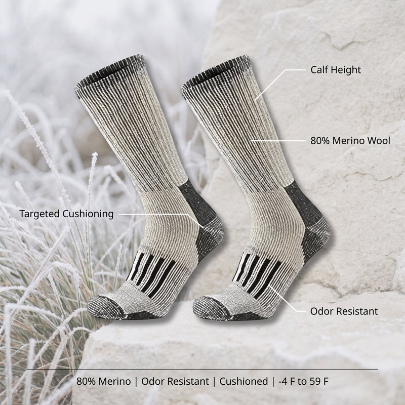 Merino Wool Hiking Socks Warm Odor Resistant Cushioned Calf Height, product photo 2
