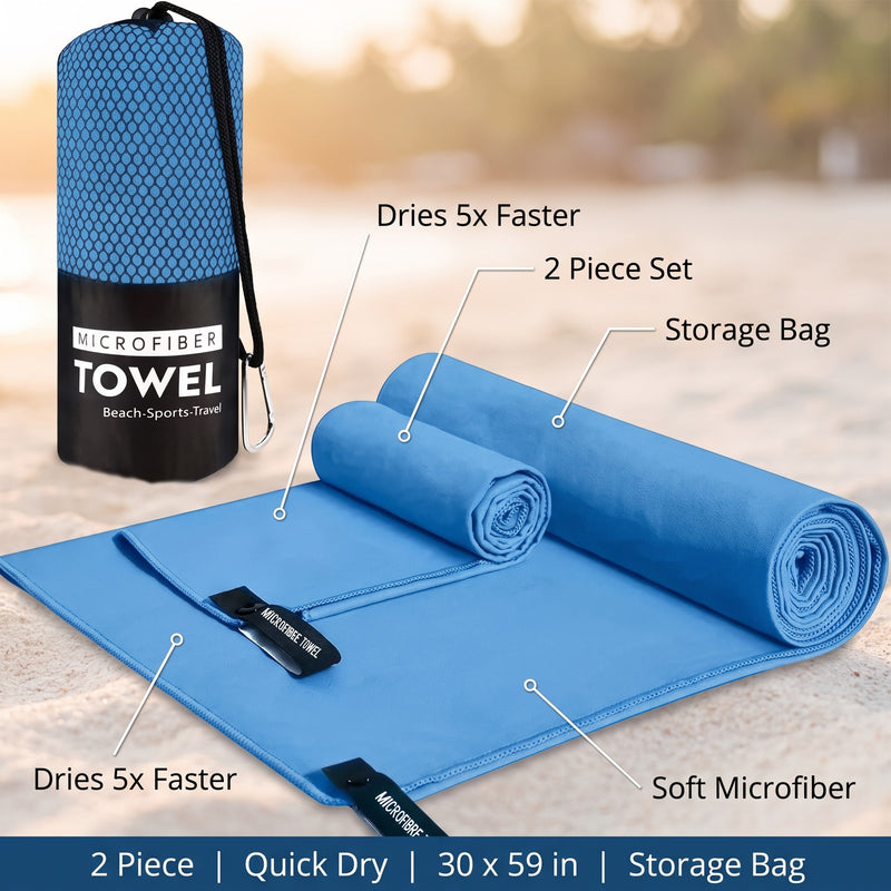 Microfiber Travel Towel Set 2 Piece Quick Dry Compact Beach Towels, product photo 2