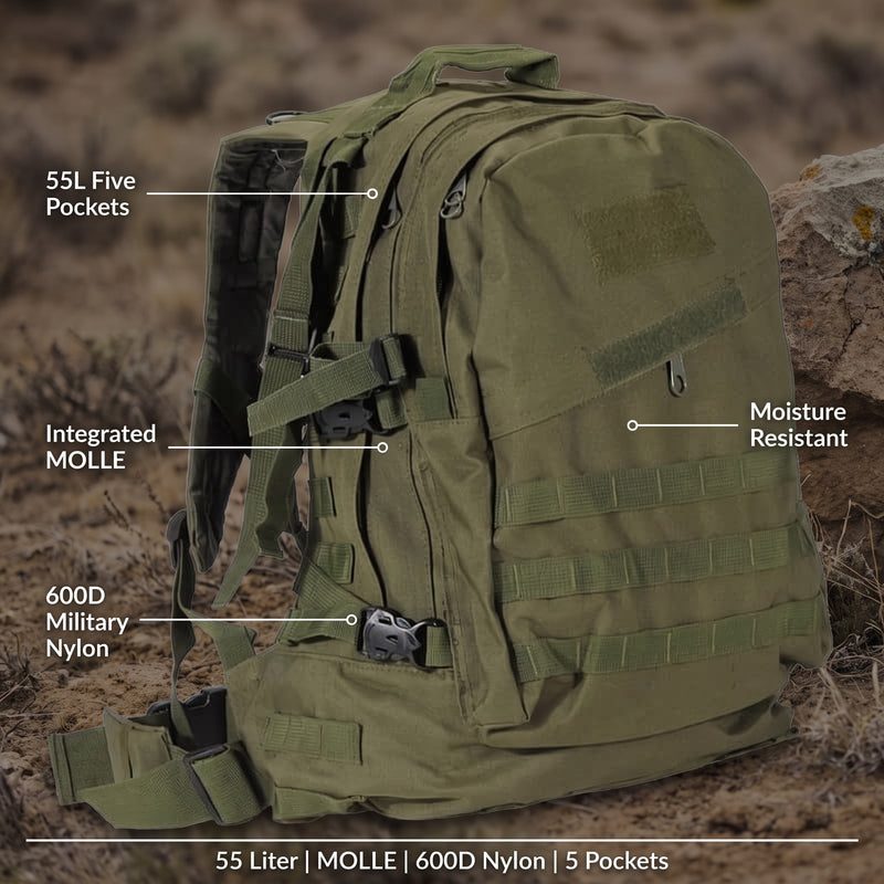 Military Backpack 55L MOLLE 600D Nylon Large Capacity Rucksack, product photo 2