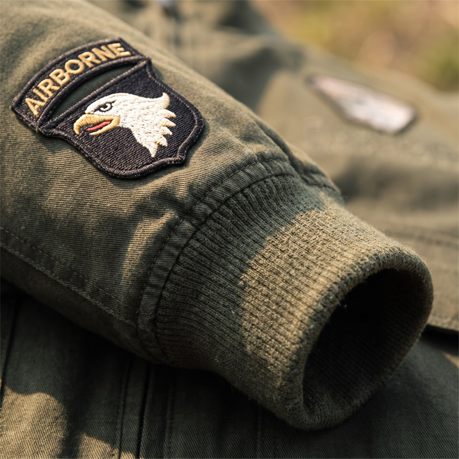 Military Bomber Jacket Army Green Cotton Embroidered Patches Men, product photo 4