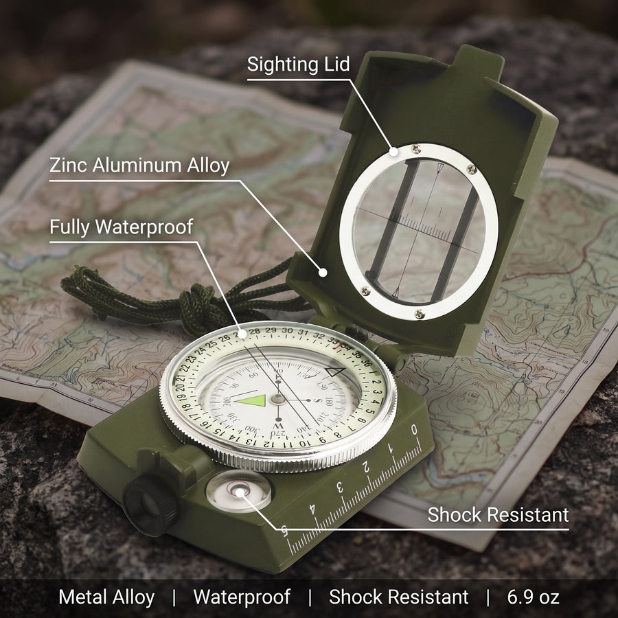 Military Compass Waterproof Shockproof Zinc Aluminum Alloy Sighting, product photo 2