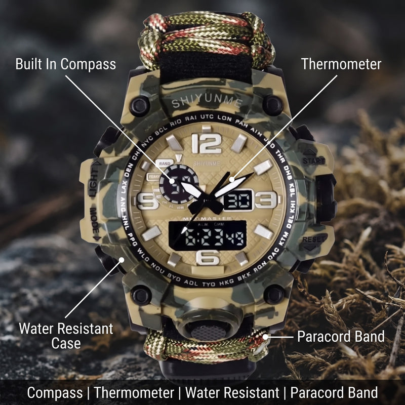 Military Hiking Watch Digital Compass Thermometer Paracord Band, product photo 2