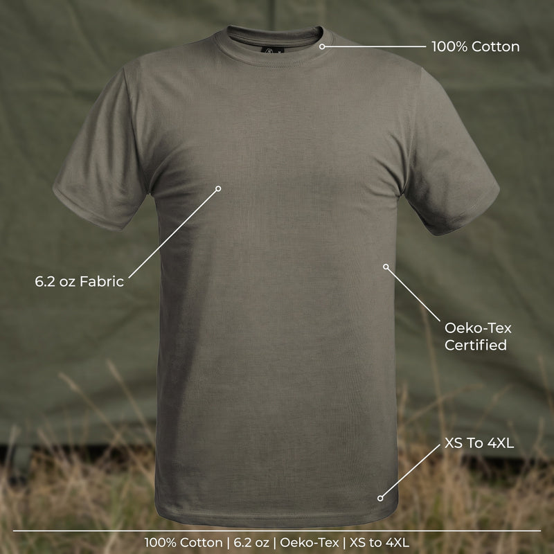 Military T Shirt Men 100% Cotton Olive Green Tactical Short Sleeve, product photo 2