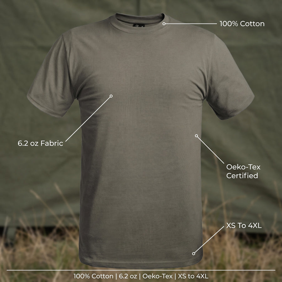 Military T Shirt Men 100% Cotton Olive Green Tactical Short Sleeve, product photo 2