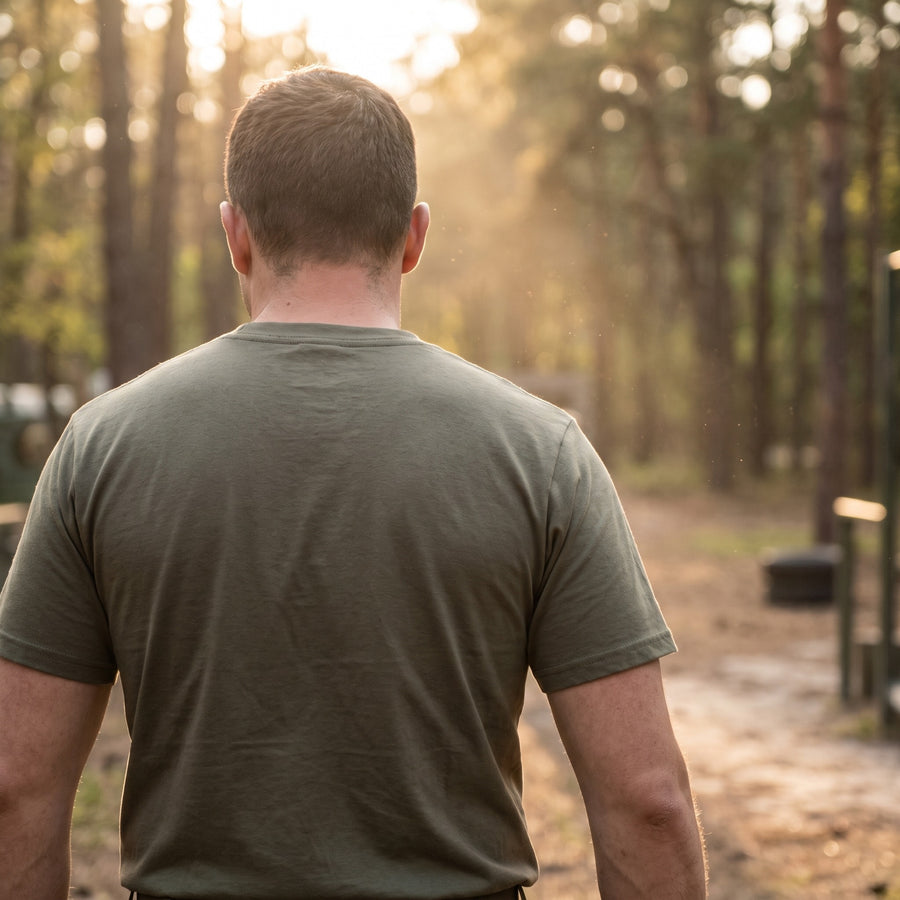 Military T Shirt Men 100% Cotton Olive Green Tactical Short Sleeve, product photo 3
