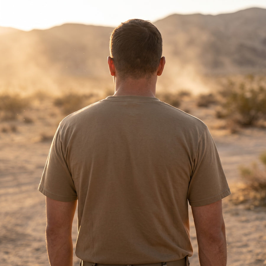 Military T Shirt Men 100% Cotton Tan Tactical Short Sleeve Tee, product photo 3