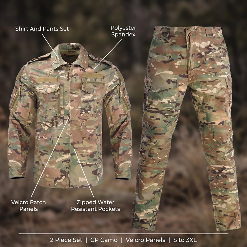 Military Uniform Set Shirt And Pants CP Camo Polyester Spandex, product photo 2
