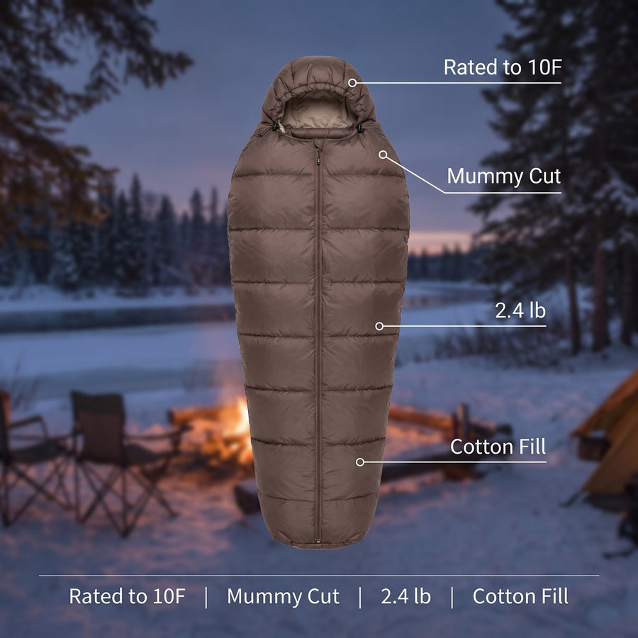 Mummy Sleeping Bag Cotton Filled 10F Rated Winter Camping Sack, product photo 2