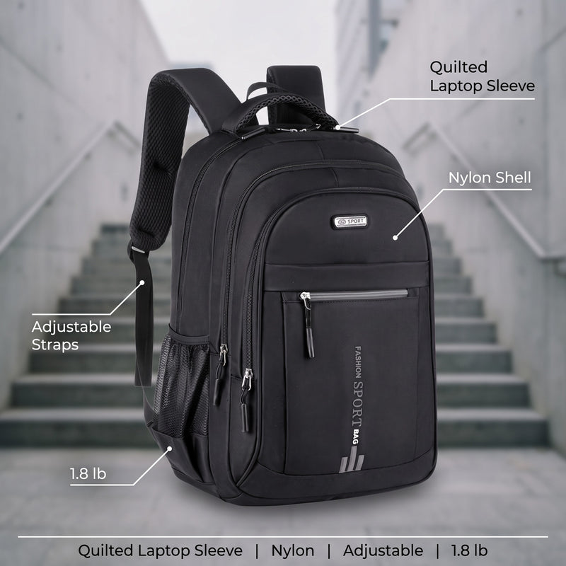 Nylon Laptop Backpack Quilted Sleeve Large Capacity Travel Daypack, product photo 2