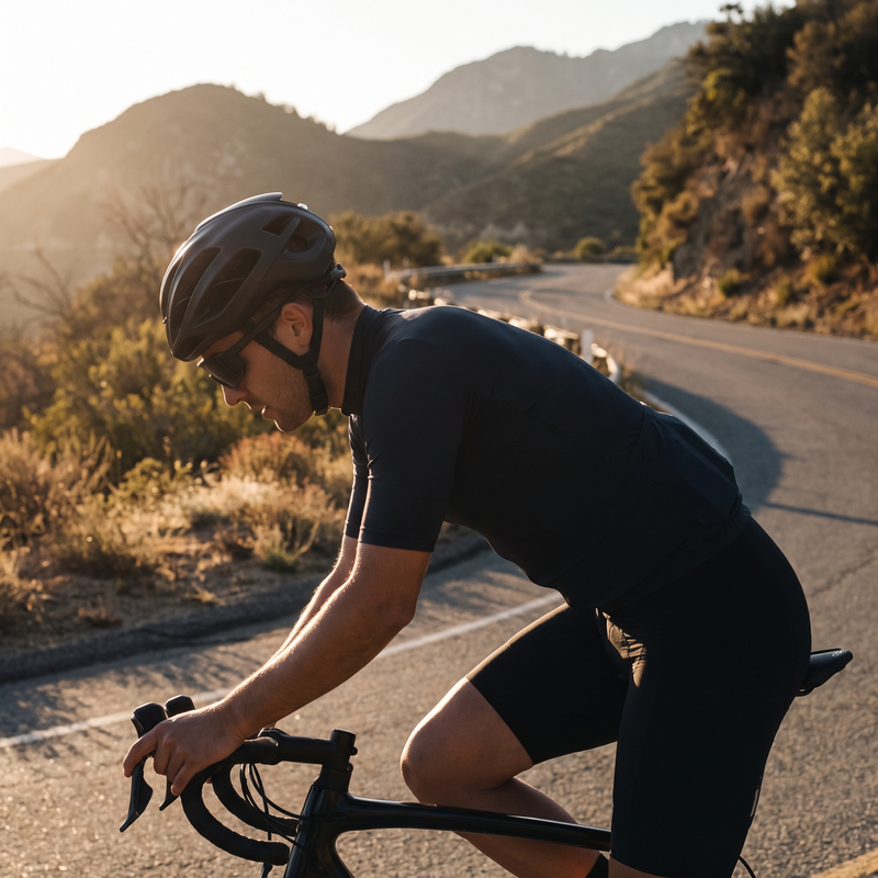 Photochromic Cycling Sunglasses worn on a mountain road ride