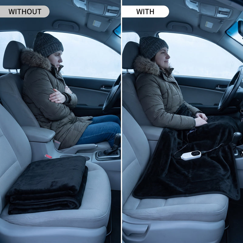 Plush 12V Heated Car Blanket Cigarette Lighter Plug Electric Throw, product photo 4