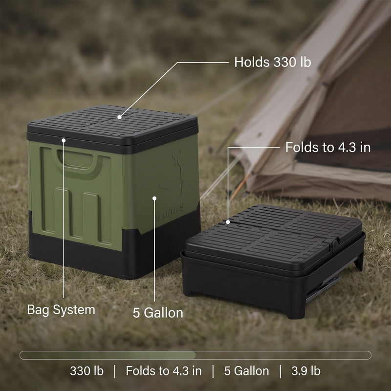 Portable Camping Toilet Folding 5 Gallon Bucket Seat Waste Bin, product photo 2