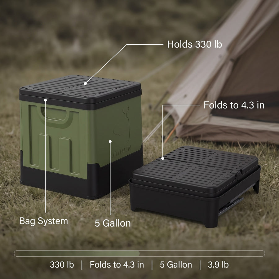 Portable Camping Toilet Folding 5 Gallon Bucket Seat Waste Bin, product photo 2