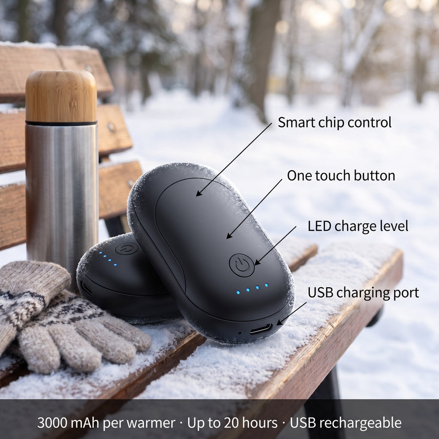 Rechargeable Hand Warmers 2 Pack 3000mAh USB Pocket Heater Set, product photo 2
