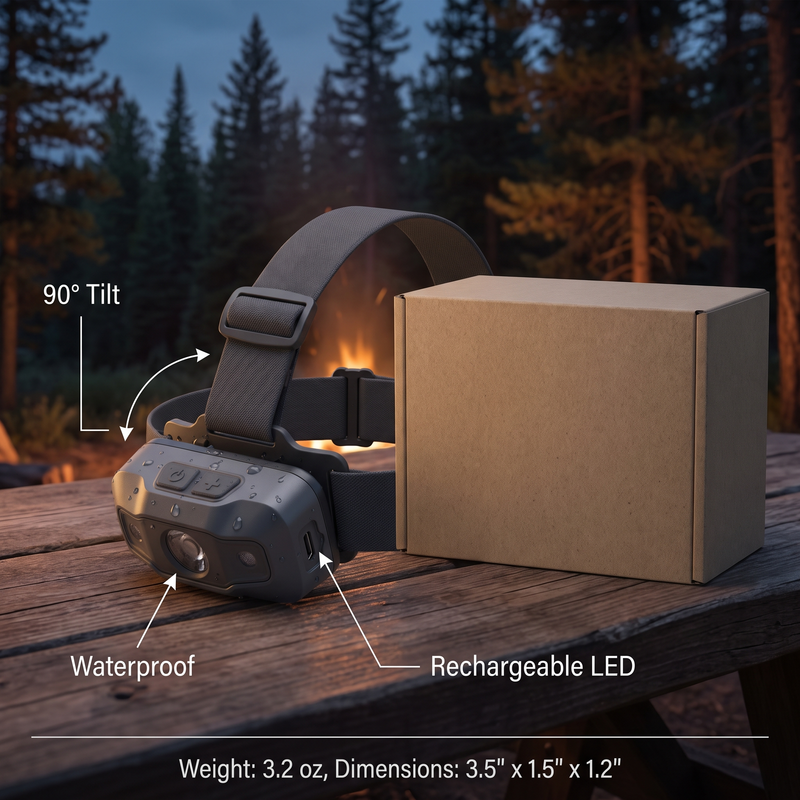 Rechargeable LED Headlamp – 90° Tilt – product view 3 | Great Lakes Outdoor